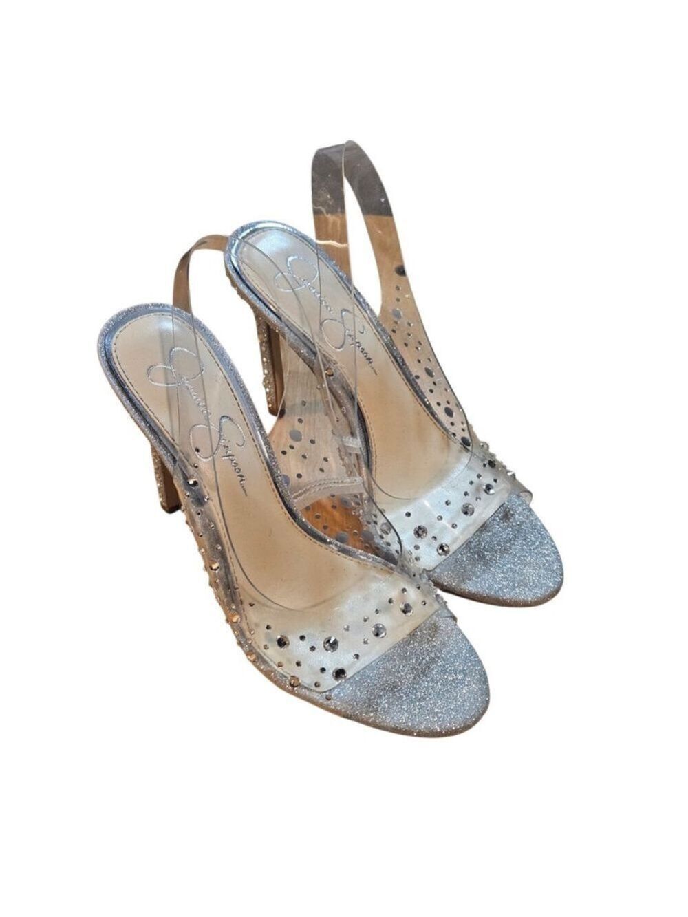 Jessica Simpson Silver Clear Glitter Slingback Heels Size 7 - Picture 5 of 14